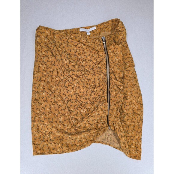 VERONICA BEARD Mustard Floral Ruffle Zipper Mini Skirt Size 12 - Picture 2 of 8